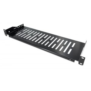 Półka 1U 150mm rack 19, 2 pkt mocowania, perforowana, czarna