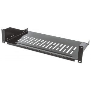 Półka 2U 250mm rack 19, 2 pkt mocowania, perforowana czarna