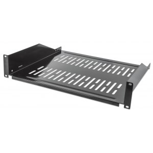Półka 2U 400mm rack 19, 2 pkt mocowania, perforowana czarna