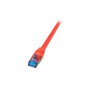 Patchcord SFTP 0,15m Cat6a Superflex czerwony na kablu Cat7