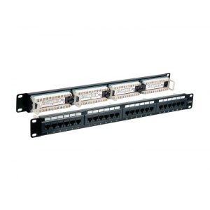 Patch Panel UTP CaT6 24 porty RJ45, 1U, czarny