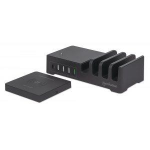 Stacja Zasilająca 1x USB-C PD, 1x USB-A QC, 3x USB-A, Qi 10W