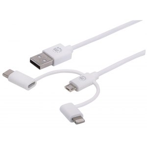 Kabel 3w1 USB-A 2.0 na Lightning, USB-C, Micro-USB 1m Biały