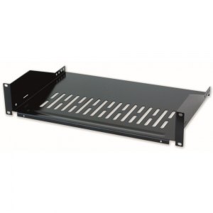 Półka 2U 400mm rack 19, 2 pkt mocowania, perforowana czarna