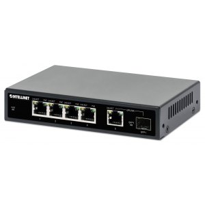 Switch Gigabit 4x RJ45 PoE+, 1x RJ45 Uplink, 1x slot SFP