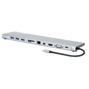 Stacja Dokująca USB-C do HDMI, MiniDP, VGA, RJ45, 3x USB, SD