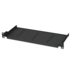 Półka 1U 150mm rack 19, 2 pkt mocowania, perforowana czarna