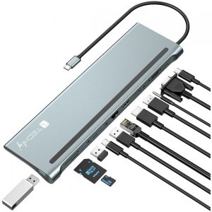 Stacja Dokująca USB-C do HDMI, DP, VGA, RJ45, USB-C, 3x USB
