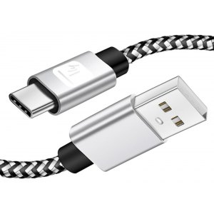 Kabel USB 2.0 AM-CM 0.5m 3A Czarno-Szary Oplot