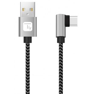 Kabel USB 2.0 AM-CM Kątowy 0.5m 3A Czarno-Szary Oplot