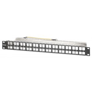 Patch panel 48 portów na moduły Keystone, 1U, z tacką