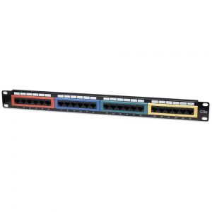 Patch panel UTP Cat5e 1U 24 porty RJ45, sekcje w 4 kolorach