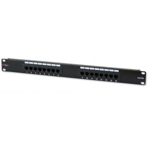 Patch Panel 1U UTP 16x RJ45 Cat5e Czarny