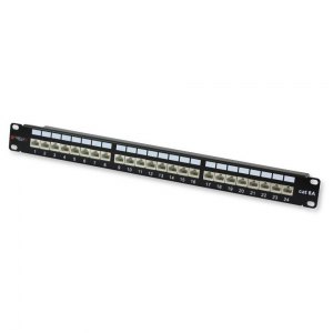 Patch panel STP Cat6a 24 porty, 1U, czarny